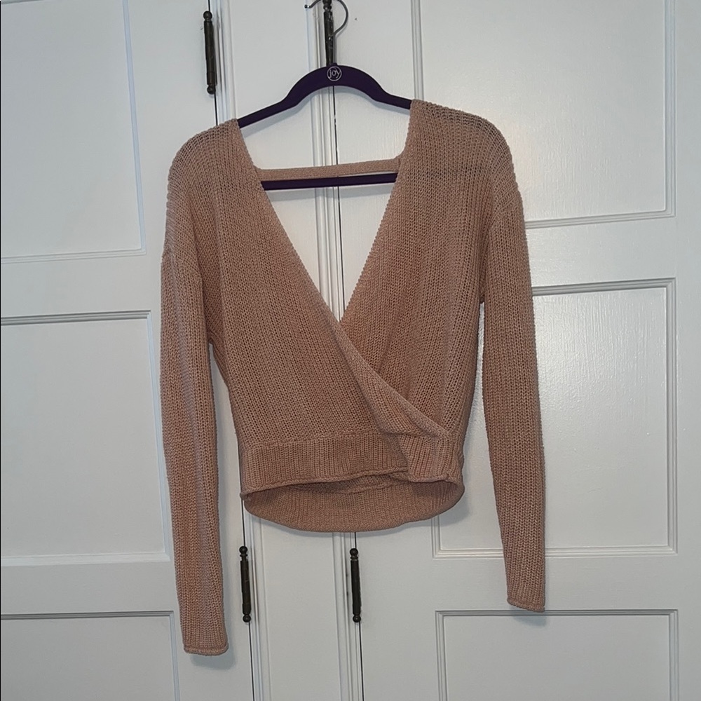 Crop Wrap Sweater in Pink